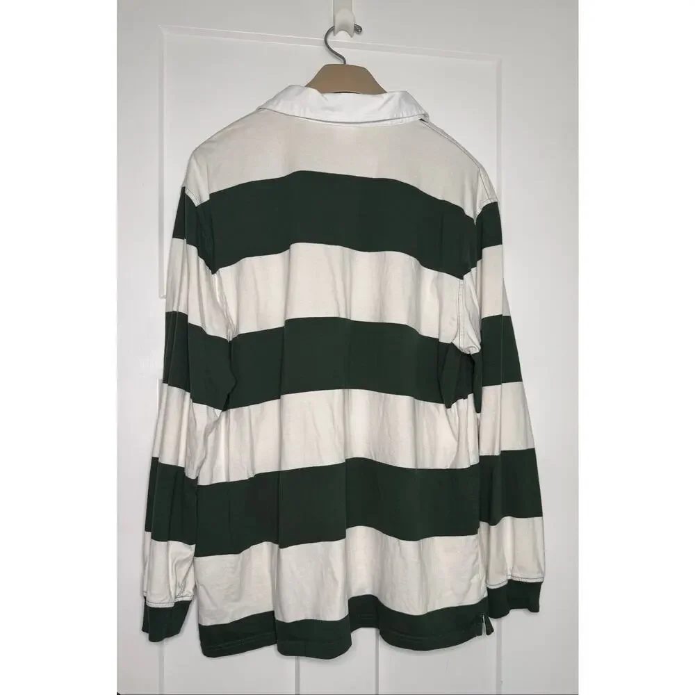 Levi’s Rugby Shirt Men’s XL Green White Stripe Relaxed Fit Long Sleeve Polo